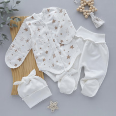 Набір 3в1: Боді, повзунки та шапочка Зірки Бежевий (Футер - з начосом) 56 (0-3міс)
