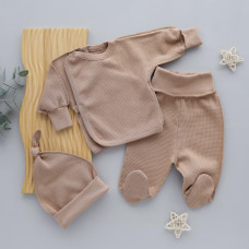Набір 3в1: Льоля, повзунки та шапочка вузлик Бежевий (Вафелька) 56 (0-3міс)