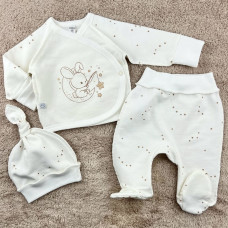 Набір 3в1: Льоля, повзунки та шапочка Зайчик Зірки (Футер - з начосом) 56 (0-3міс)