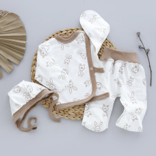 Набір 3в1: Льоля, повзунки та шапочка Зайчики Бежевий (Футер - з начосом) 56 (0-3міс)