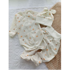 Набір 3в1: Боді, повзунки та шапочка Сердечка Ведмедик (Футер - з начосом) 62 (3-6міс)