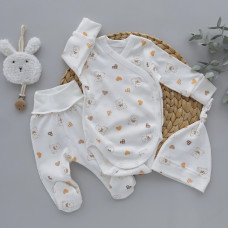 Набір 3в1: Боді, повзунки та шапочка вузлик Ведмедик Сердечка (Інтерлок) 56 (0-3міс)