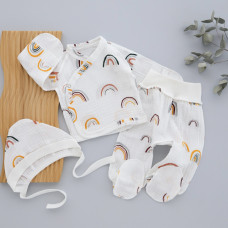 Мусліновий набір 3в1: Льоля, повзунки та шапочка Веселки Різнокольорові 56 (0-3міс)