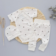Набір 3в1: Боді короткий рукав, штанці та шапочка Гілочки (Рубчик) 56 (0-3міс)