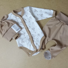 Набір 3в1: Боді, повзунки та шапочка Жирафіки Бежевий (Інтерлок) 62 (3-6міс)