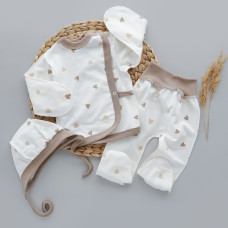 Набір 3в1: Льоля, повзунки та шапочка Сердечка Бежеві (Футер - з начосом) 56 (0-3міс)