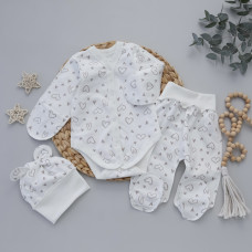 Набір 3в1: Боді, повзунки та шапочка Сердечка Сірий (Футер з начосом) 56 (0-3міс)