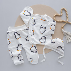 Набір 3в1: Льоля, повзунки та шапочка Пінгвіни (Футер - з начосом) 56 (0-3міс)