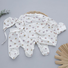 Набір 4в1: Чоловічок, льоля, повзунки та шапочка на зав’язках Сердечка Фіолетовий (Футер - з начосом) 62 (1-3міс)