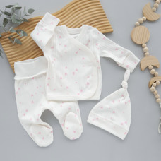 Набір 3в1: Льоля, повзунки та шапочка вузлик Сердечка дрібні Рожевий (Рубчик) 62 (3-6міс)