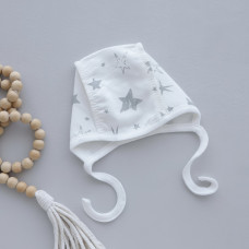 Шапочка на завʼязках Зірки Сірий (Футер - з начосом) 56 (0-3міс)