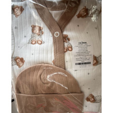 Комплект 4в1: Чоловічок, боді, штанці та шапочка Ведмедики Коричневий (Рубчик) 62 (3-6міс)