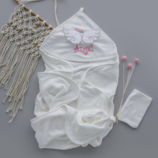 Дитячий рушник з кутиком махровий Ангел Молочний -Рожевий 85/75