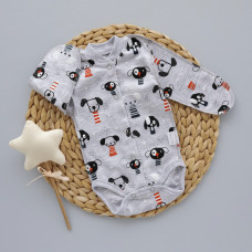 Боді довгий рукав Собачки Сірий (Інтерлок) 56 (0-3міс)