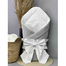 Конверт 80/80 з бантом та кокосовою вкладкою Сірий - Білий/ Весна