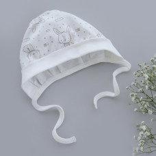 Шапочка на завʼязках Зайчики Сірий (Рубчик) 50 (newborn)