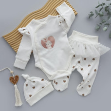 Набір 3в1: Боді, повзунки з фатіном та шапочка Зайка Сердечко (Футер - з начосом) 56 (0-3міс)