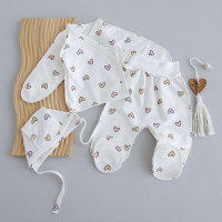 Набір 3в1: Льоля, повзунки та шапочка на зав’язках Сердечка Фіолетовий (Футер - з начосом) 62 (1-3міс)