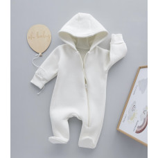 Комбінезон з капюшоном тринитка (з начосом) на змійці Молочний 68 (3-6міс)