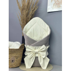 Конверт 80/80 з бантом та кокосовою вкладкою Сірий - Молочний/ Весна
