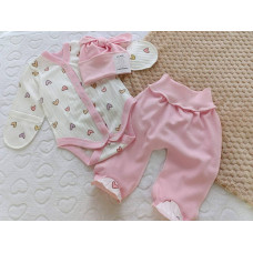 Набір 3в1: Боді, повзунки та шапочка Сердечки Рожевий Вузлик (Рубчик) 56 (0-3міс)