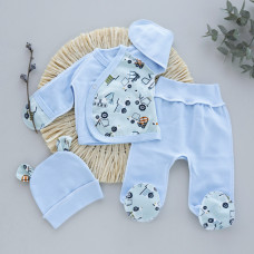 Набір 3в1: Льоля, повзунки та шапочка Машинки Блакитний (Футер - з начосом) 56 (0-3міс)