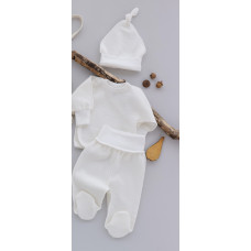 Набір 3в1: Льоля, повзунки та шапочка вузлик Молочний (Вафелька) 56 (0-3міс)