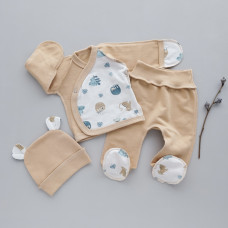 Набір 3в1: Льоля, повзунки та шапочка Лінивець Бежевий (Футер- з начосом) 56 (0-3міс)