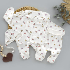 Набір 4в1: Чоловічок, льоля, повзунки та шапочка на зав’язках Сердечка Фіолетовий (Рубчик) 56 (0-1міс)