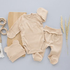 Набір 3в1: Боді, повзунки та шапочка Бежевий (Інтерлок) 56 (0-3міс)