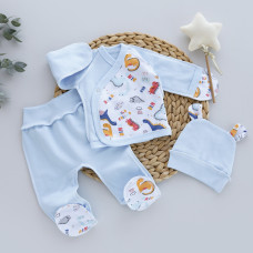 Набір 3в1: Льоля, повзунки та шапочка Діно Блакитний (Футер - з начосом) 56 (0-3міс)