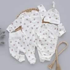 Набір 4в1: Чоловічок, боді, штанці та шапочка вузлик Сердечка Фіолетовий (Рубчик) 62 (3-6міс)