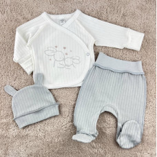 Набір 3в1: Льоля, повзунки та шапочка Зайчики Сірий (Рубчик) 56 (0-3міс)