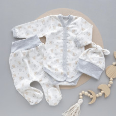 Набір 3в1: Боді, повзунки та шапочка Ведмедик зайчик (Футер - з начосом) 62 (3-6міс)