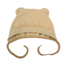 Шапочка з вушками на зав’язках Бежевий (Футер - з начосом) 56 (0-3міс)