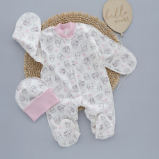 Чоловічок та шапочка Котики Рожевий (Футер - з начосом) 56 (0-3міс)