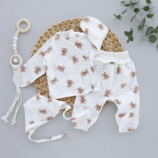 Набір 3в1: Льоля, повзунки та шапочка Ведмедик плюшевий Бежевий (Футер - з начосом) 56 (0-1міс)