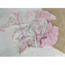 Комплект 4в1: Чоловічок, боді, штанці та шапочка Квіти Рожевий (Рубчик) 62 (3-6міс)
