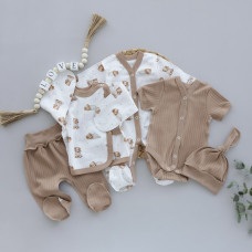 Набір 5в1 Ведмедики Коричневий Вузлик (Рубчик) 56 (0-3міс)