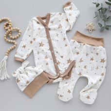 Набір 3в1: Боді, повзунки та шапочка Зірки Бежевий (Футер - з начосом) 62 (3-6міс)