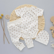 Набір 3в1: Боді короткий рукав, штанці та шапочка Сердечка Коричневий (Рубчик) 56 (0-3міс)