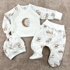 Набір 3в1: Льоля, повзунки та шапочка Місяць Ведмедик на хмаринці (Футер - з начосом) 56 (0-3міс)