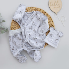 Набір 3в1: Боді-розпашонка, повзунки та шапочка Зайчик Сірий (Рубчик) 62 (1-3міс)