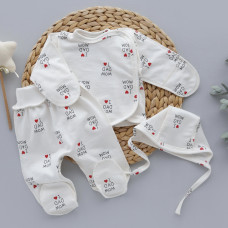 Набір 3в1: Льоля, повзунки та шапочка на зав’язках Кохаю маму тато (Футер - з начосом) 56 (0-1міс)
