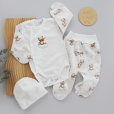 Набір 3в1: Боді-розпашонка, повзунки, шапочка Ведмедик на хмаринці (Футер - з начосом) 56 (0-3міс)