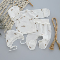 Мусліновий набір 3в1: Льоля, повзунки та шапочка Пір'їнки 56 (0-3міс)