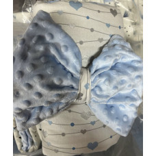 Плед зі зʼємним утепленням та бантом -резинкою Сердечка Блакитний -Сірий (гліттер) /Блакитний плюш пупиришка 90/80