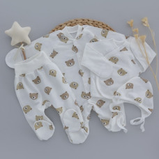 Комплект 4в1 Ведмедик Молочний (Футер - з начосом) 56 (0-3міс)