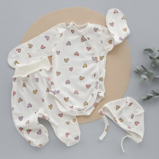 Набір 3в1: Боді, повзунки та шапочка на зав’язках Сердечка Фіолетовий (Рубчик) 62 (1-3міс)