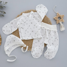 Мусліновий набір 3в1: Льоля, повзунки та шапочка Зірки Сірий 56 (0-3міс)